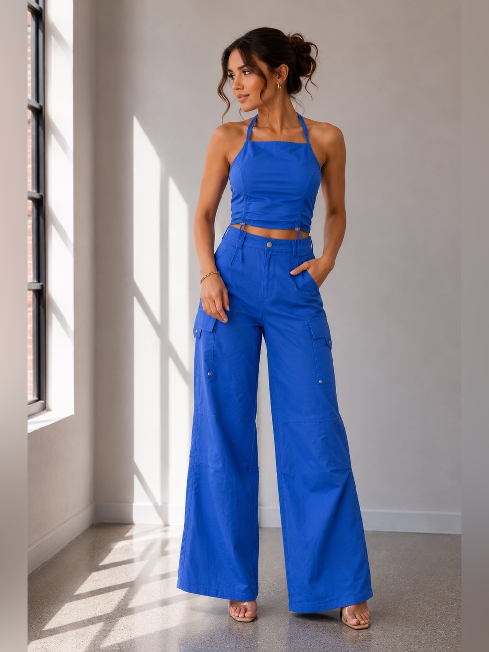 Wide Leg Cargo Pants in Royal Blue - Women